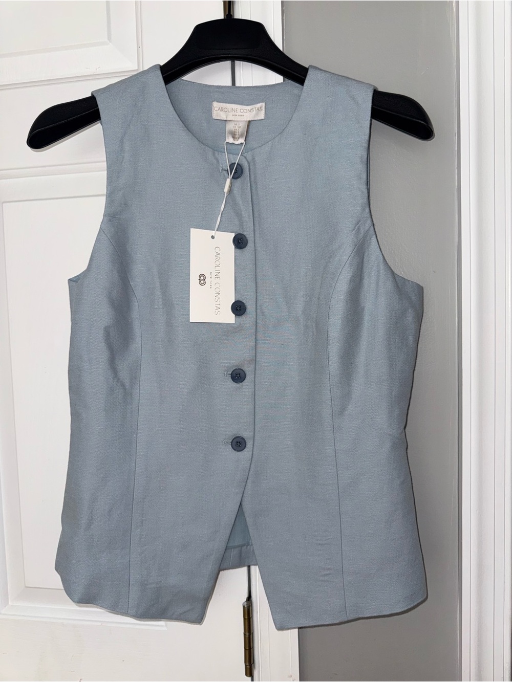 Caroline Constas Light Blue Sleeveless Linen Pantsuit top Set - Picture 4 of 5